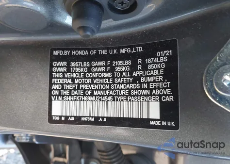 2021 Honda Civic Ex from USA, damaged, VIN SHHFK7H69MU214545